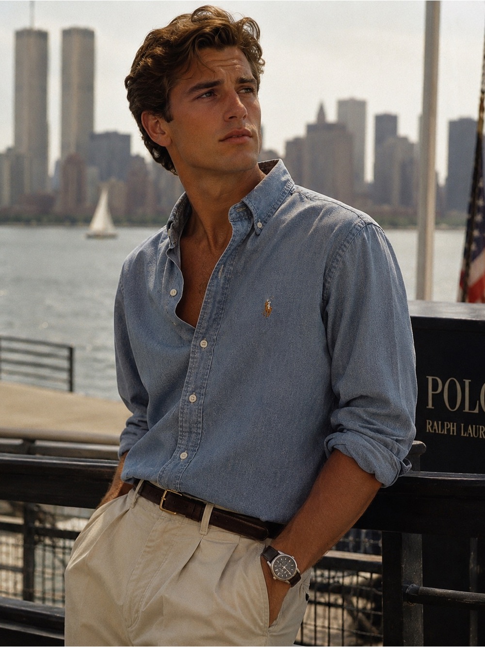 Ralph Lauren Chambray Classic Fit Button-Down Shirt in Blue Mens Small